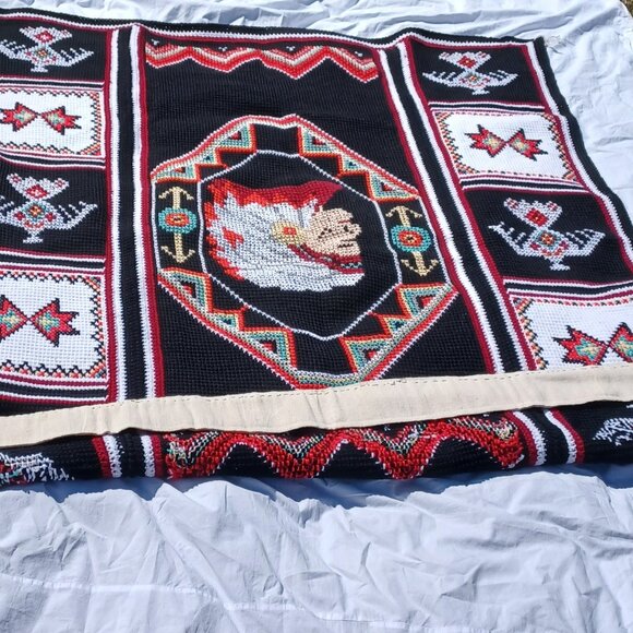 Handmade Crochet Afghan Southwestern Pattern Native American Indian Head - Picture 2 of 8